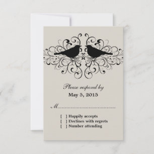 Tarjeta De Confirmación De Asistencia Beige Love Bird Swirls Response Card