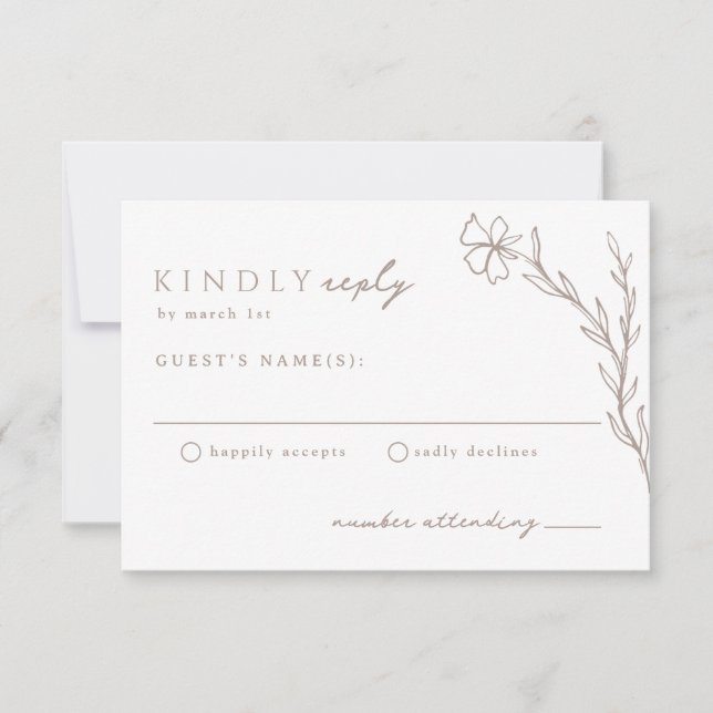 Tarjeta De Confirmación De Asistencia Beige Taupe Neutral Botánico Moderno Stenciado (Anverso)