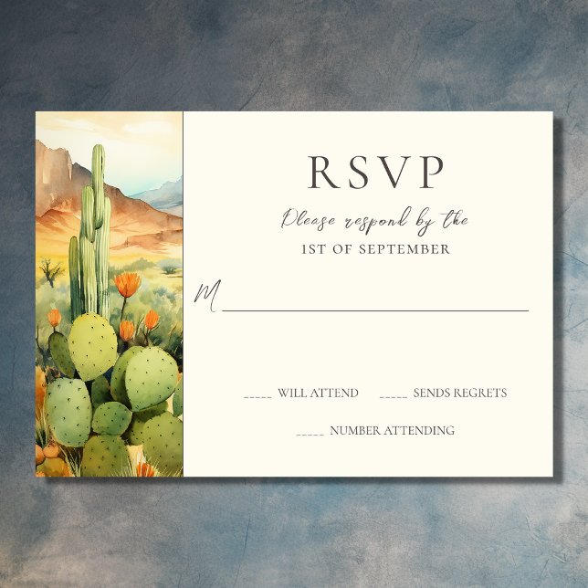 Tarjeta De Confirmación De Asistencia Bella acuarela Desierto Cactus Boda (Front - Beautiful Desert Cactus Southwestern Wedding RSVP Card)