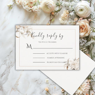 Tarjeta De Confirmación De Asistencia Bella Boda Moderna Floral Simple Beige