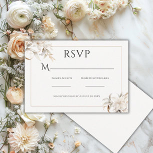 Tarjeta De Confirmación De Asistencia Bella Boda Moderna Floral Simple Beige