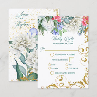 Tarjeta De Confirmación De Asistencia Bellos productos botánicos con Faux Gold Swirls RS