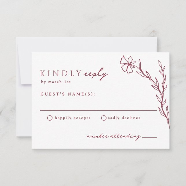 Tarjeta De Confirmación De Asistencia Berry Pink Modern Stenciled Botanico (Anverso)