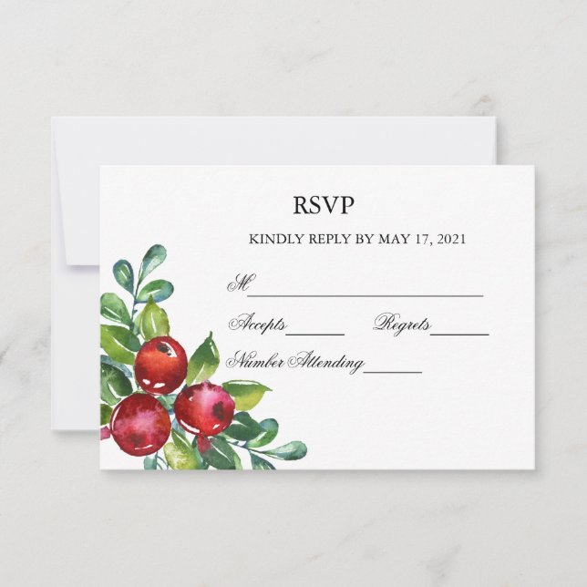 Tarjeta De Confirmación De Asistencia Berry Watercolor Stems Boda (Anverso)