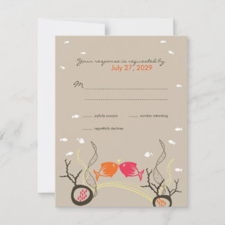 Tarjeta De Confirmación De Asistencia Besando peces Corals Beach Whimsical Cute Boda