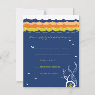 Tarjeta De Confirmación De Asistencia Besando peces Corals Beach Whimsical Cute Boda