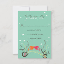 Tarjeta De Confirmación De Asistencia Besando peces Corals Beach Whimsical Cute Boda