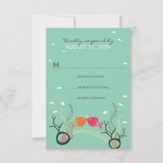 Tarjeta De Confirmación De Asistencia Besando peces Corals Beach Whimsical Cute Boda