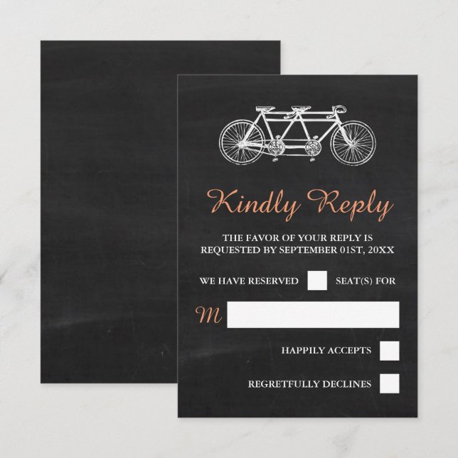 Tarjeta De Confirmación De Asistencia Bicicleta Tandem En El Boda Chalkboard (Anverso / Reverso)