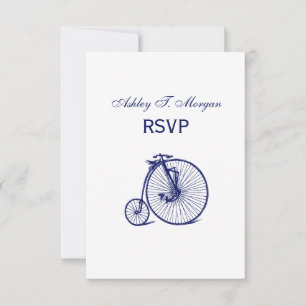 Tarjeta De Confirmación De Asistencia Bicicleta Vintage Velocípedo Penny Farthing Azul