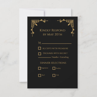 Tarjeta De Confirmación De Asistencia Black and Gold - Royal Regency