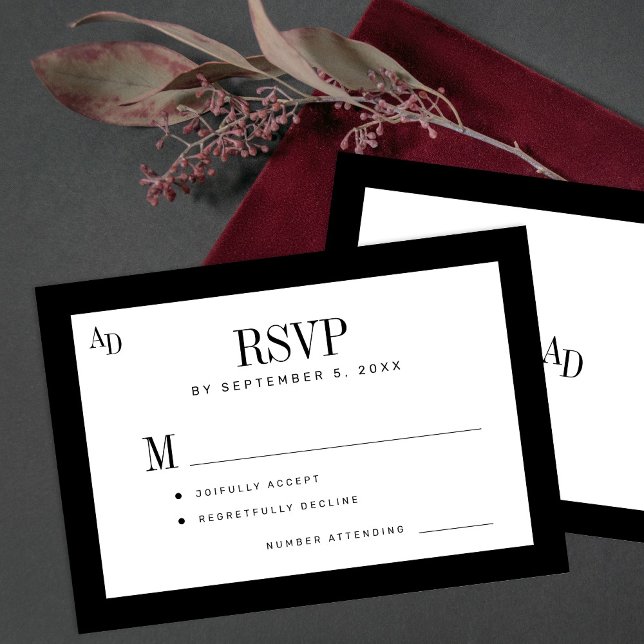 Tarjeta De Confirmación De Asistencia Black and white classic formal old money wedding (Subido por el creador)