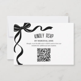 Tarjeta De Confirmación De Asistencia Black Bow Wedding QR code Response Insert