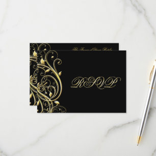 Tarjeta De Confirmación De Asistencia Black Gold Flourish 50 Aniversario