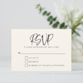 Tarjeta De Confirmación De Asistencia Black Ivory Cream Modern Script Lettering Wedding