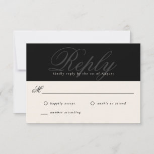 Tarjeta De Confirmación De Asistencia Black Modern Elegant Minimal Monograma Wedding RSV