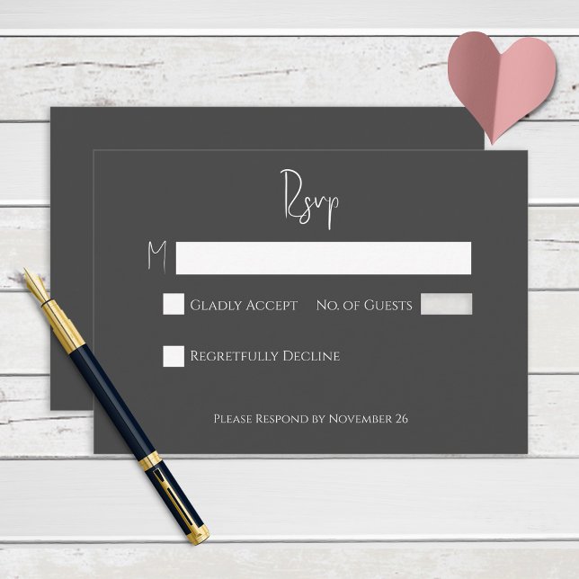Tarjeta De Confirmación De Asistencia Black Modern Elegant Minimal Relieve metalizado Re (Subido por el creador)