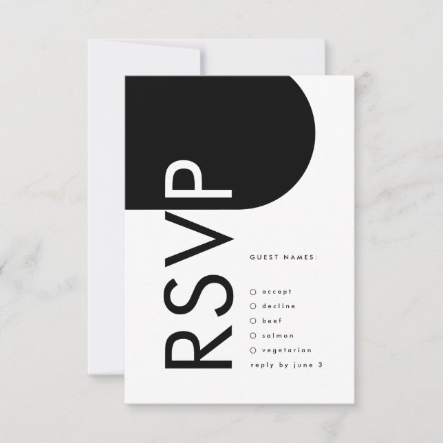 Tarjeta De Confirmación De Asistencia Black Premium Moderno Monograma Boho Bold Arch (Anverso)