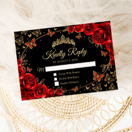 Tarjeta De Confirmación De Asistencia Black Red Gold Quinceanera Reply