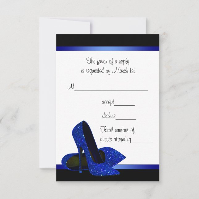 Tarjeta De Confirmación De Asistencia Black Royal Blue High Heels Mujeres Cumpleaños RSV (Anverso)