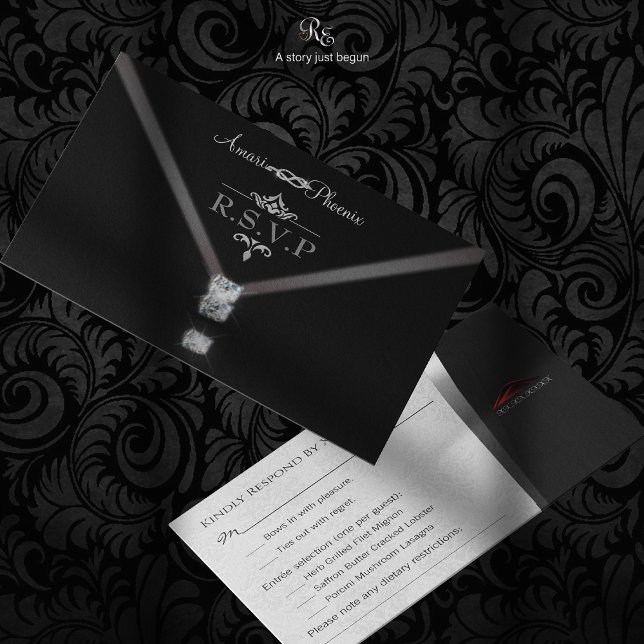 Tarjeta De Confirmación De Asistencia Black Tie R.S.V.P. (RSVP card, featuring a bow-tie martini design and tuxedo-inspired response card.)