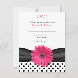 Tarjeta De Confirmación De Asistencia Black White Polka Dot Daisy Wedding Pink Daisy Wed