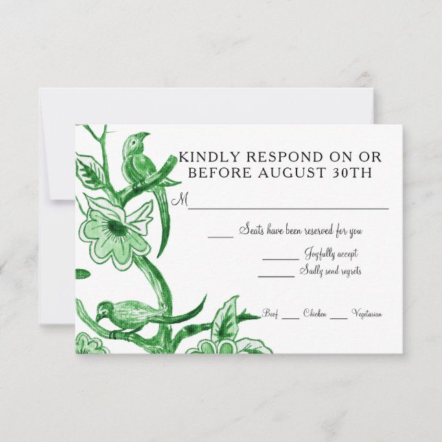 Tarjeta De Confirmación De Asistencia Blanco Chinoiserie Floral Asiático Acuarela (Anverso)