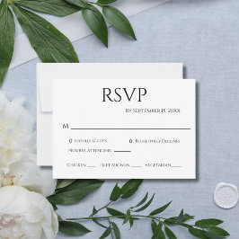 Tarjeta De Confirmación De Asistencia Blanco negro Minimalista simple Boda moderno