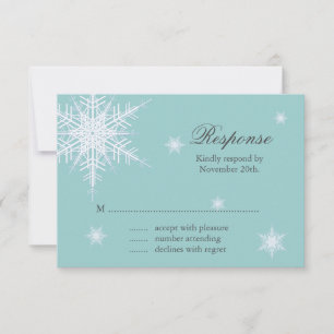 Tarjeta De Confirmación De Asistencia Blanco/Turquesa Copo de Nieve de Invierno Boda RSV