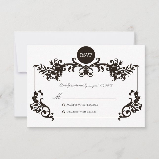 Tarjeta De Confirmación De Asistencia BLANCO Y NEGRO VICTORIANO | Confirmación de asiste (Anverso)