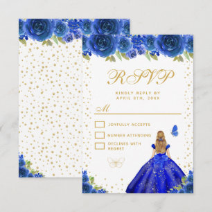 Tarjeta De Confirmación De Asistencia Blonde de Cabello Floral Azul Princesa Dulces Diec