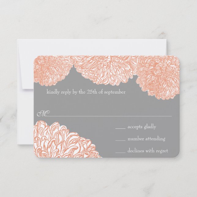 Tarjeta De Confirmación De Asistencia Blooming Dahlia Peach Coral Boda (Anverso)