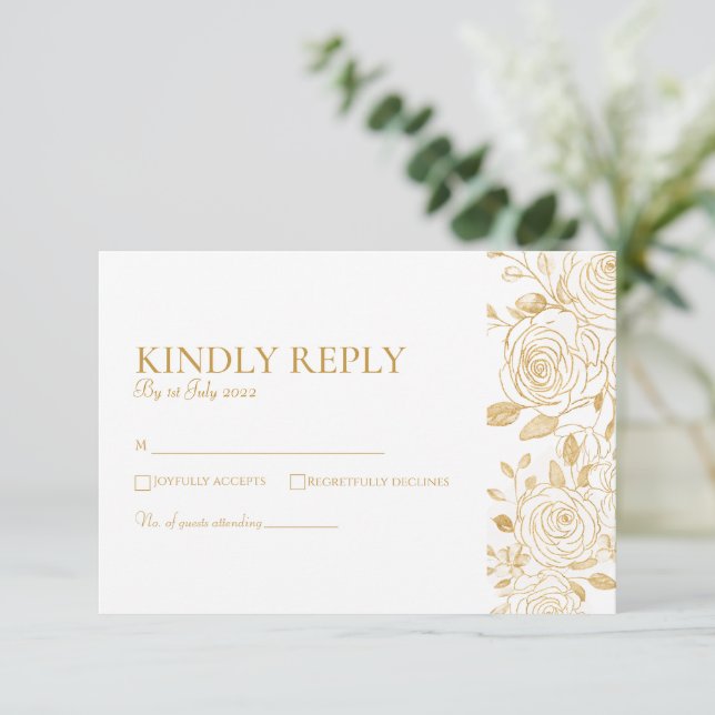 Tarjeta De Confirmación De Asistencia Blooms GILDED (Anverso de pie)