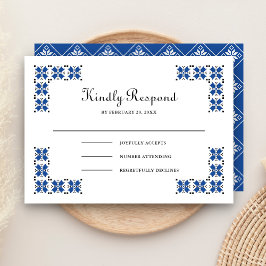 Tarjeta De Confirmación De Asistencia Blue and Black Ukrainian Embroidery Wedding