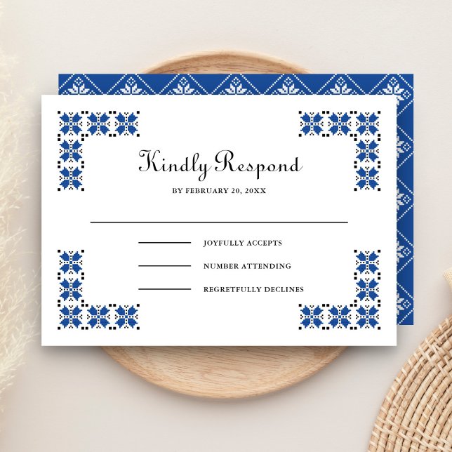 Tarjeta De Confirmación De Asistencia Blue and Black Ukrainian Embroidery Wedding (Subido por el creador)