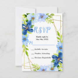 Tarjeta De Confirmación De Asistencia Blue and Navy Flowers with Foliage Wedding