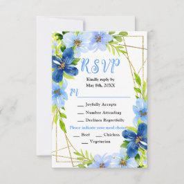 Tarjeta De Confirmación De Asistencia Blue and Navy Flowers with Foliage Wedding
