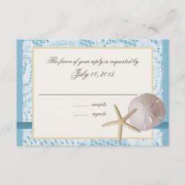 Tarjeta De Confirmación De Asistencia Blue Beach Lace Sand Dollar y Starfish
