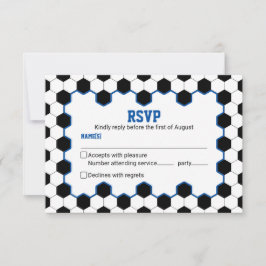 Tarjeta De Confirmación De Asistencia Blue Black White Soccer Ball Bar Mitzvah