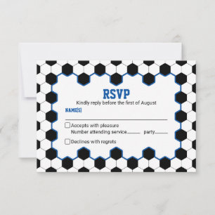 Tarjeta De Confirmación De Asistencia Blue Black White Soccer Ball Bar Mitzvah