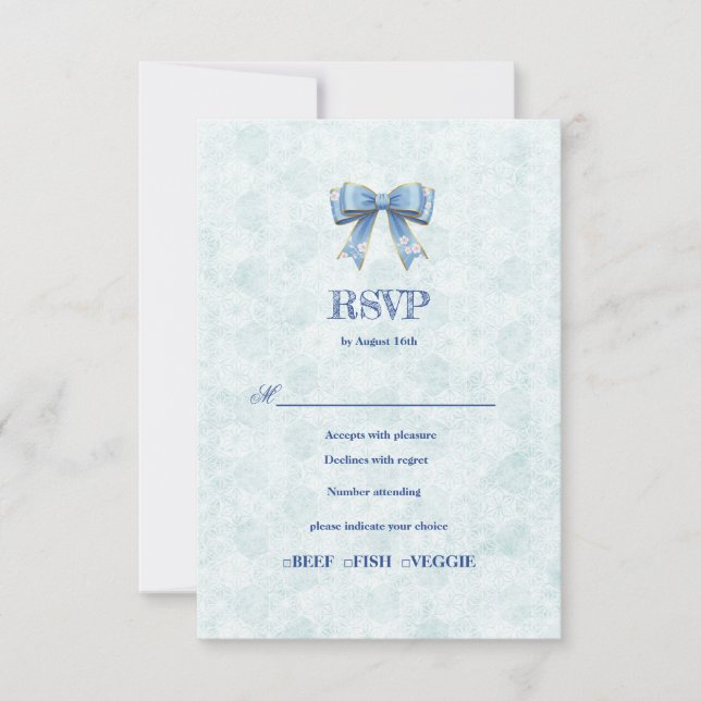 Tarjeta De Confirmación De Asistencia Blue Bow Engagement Invitation – Japanese Style (Anverso)