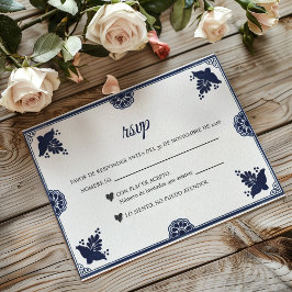Tarjeta De Confirmación De Asistencia Blue Floral Otomi Simple Fiesta Spanish Wedding