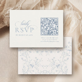 Tarjeta De Confirmación De Asistencia Blue Floral Romantic Calligraphy with QR Code