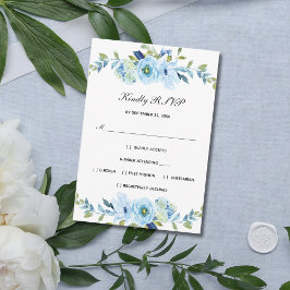 Tarjeta De Confirmación De Asistencia Blue Green Watercolor Floral Elegante Boda