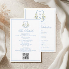 Tarjeta De Confirmación De Asistencia Blue Hydrangea Crest Monogram Details
