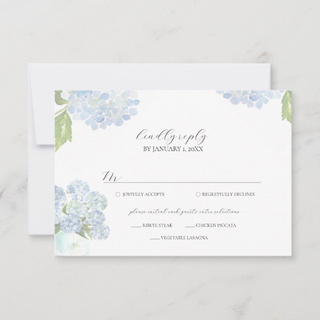 Tarjeta De Confirmación De Asistencia Blue Hydrangea Wedding Response Card (Anverso)