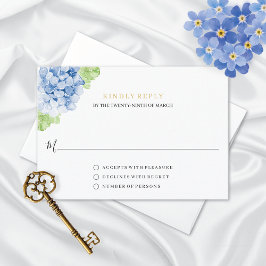 Tarjeta De Confirmación De Asistencia Blue Hydrangeas Watercolor Floral Wedding 