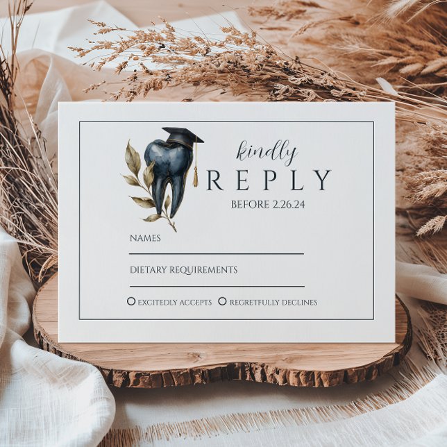 Tarjeta De Confirmación De Asistencia Blue Laurel Tooth Graduation Party (Subido por el creador)