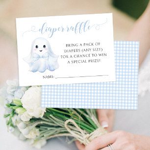 Tarjeta De Confirmación De Asistencia Blue Little Boo Bow Baby Shower Diaper Raffle Card