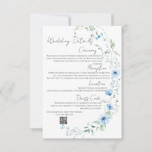 Tarjeta De Confirmación De Asistencia Blue Meadow Wildflower Wedding Details with QR